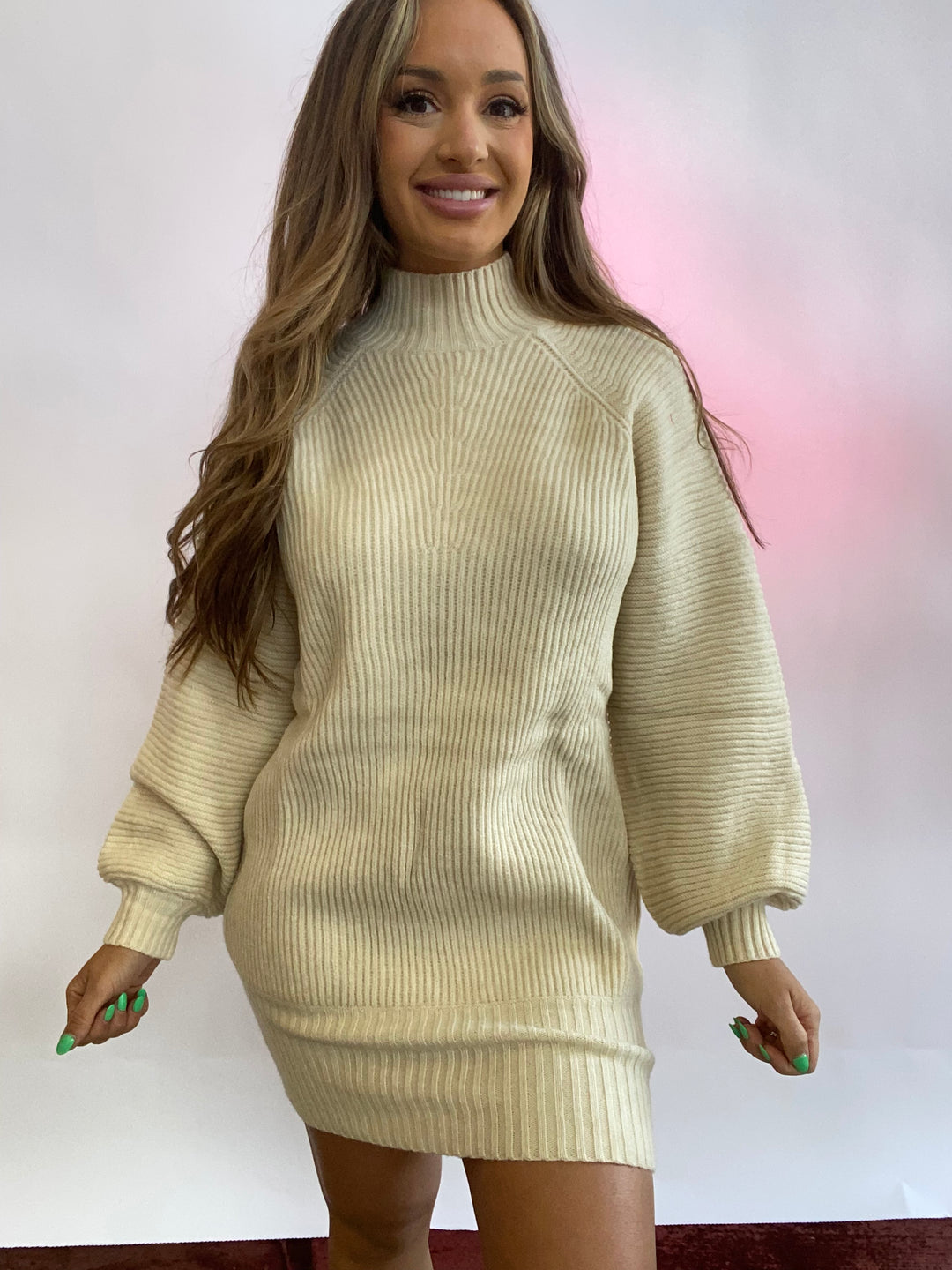 Alyssa Mock Neck Cozy Sweater Dress - Oatmeal