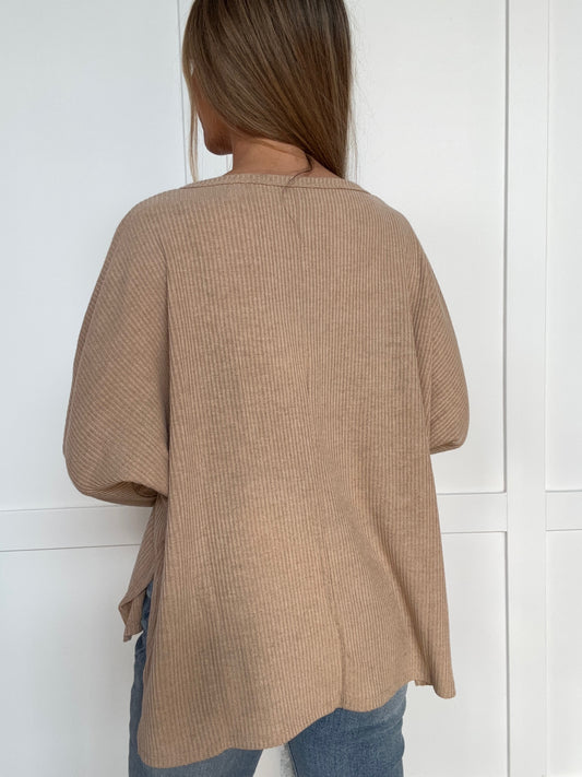 Hallie Ribbed Center Seam High-Low Sweater