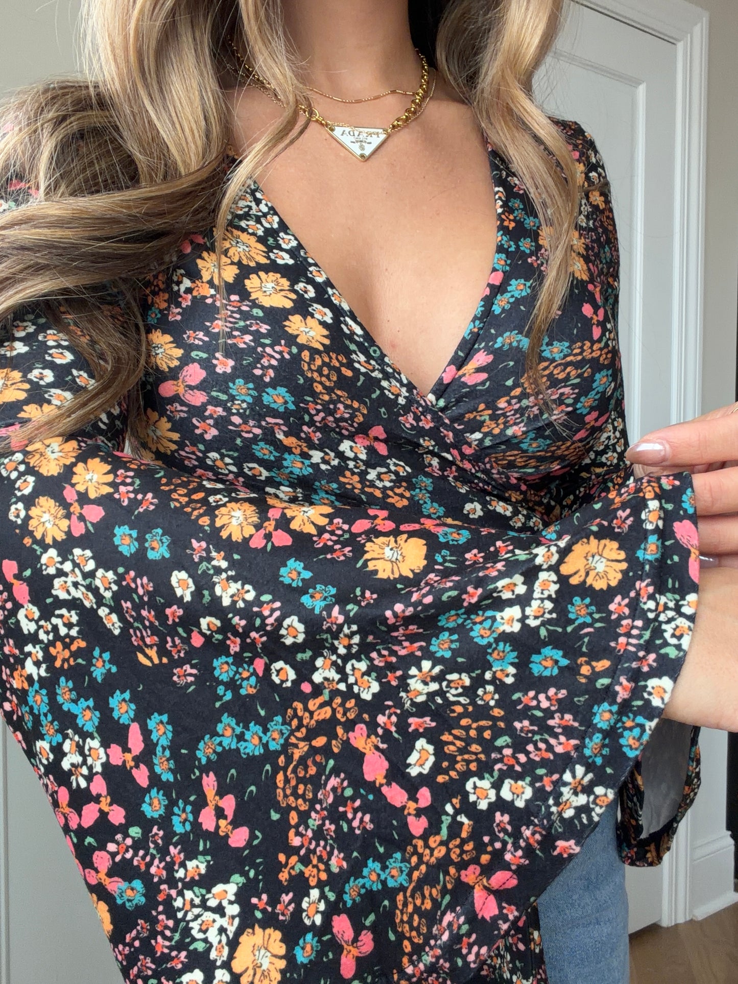 Woodstock Floral Bell Sleeve Wrap Top - Evening Muse