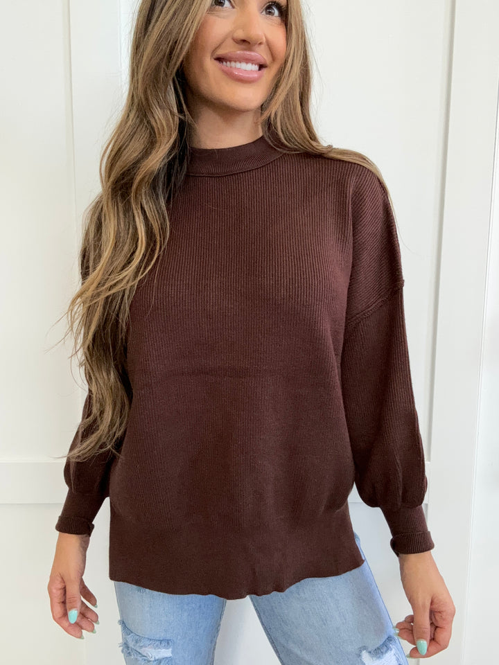 PREORDER: Cove Round Neck Drop Shoulder Slit Sweater