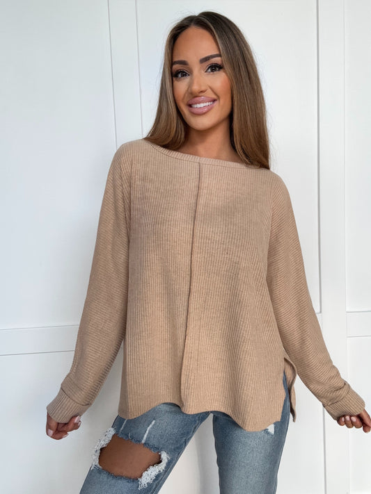 Hallie Ribbed Center Seam High-Low Sweater