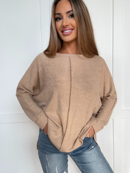 Hallie Ribbed Center Seam High-Low Sweater
