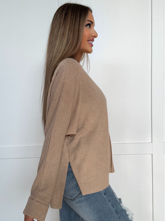 Hallie Ribbed Center Seam High-Low Sweater