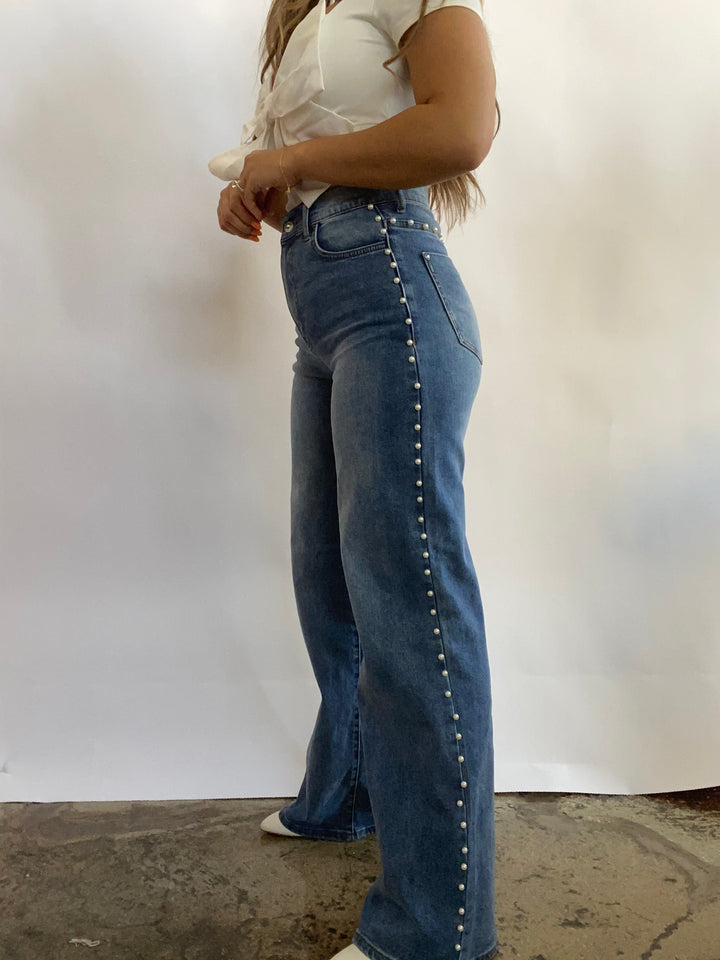 Covered in Pearls Wide Leg Jeans