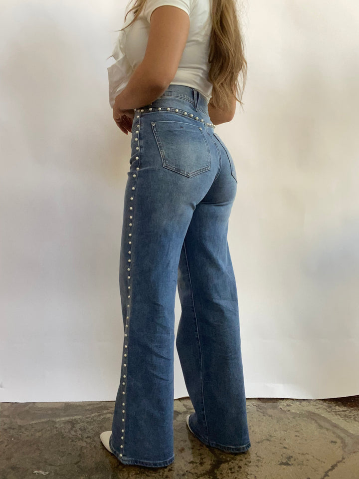 Covered in Pearls Wide Leg Jeans