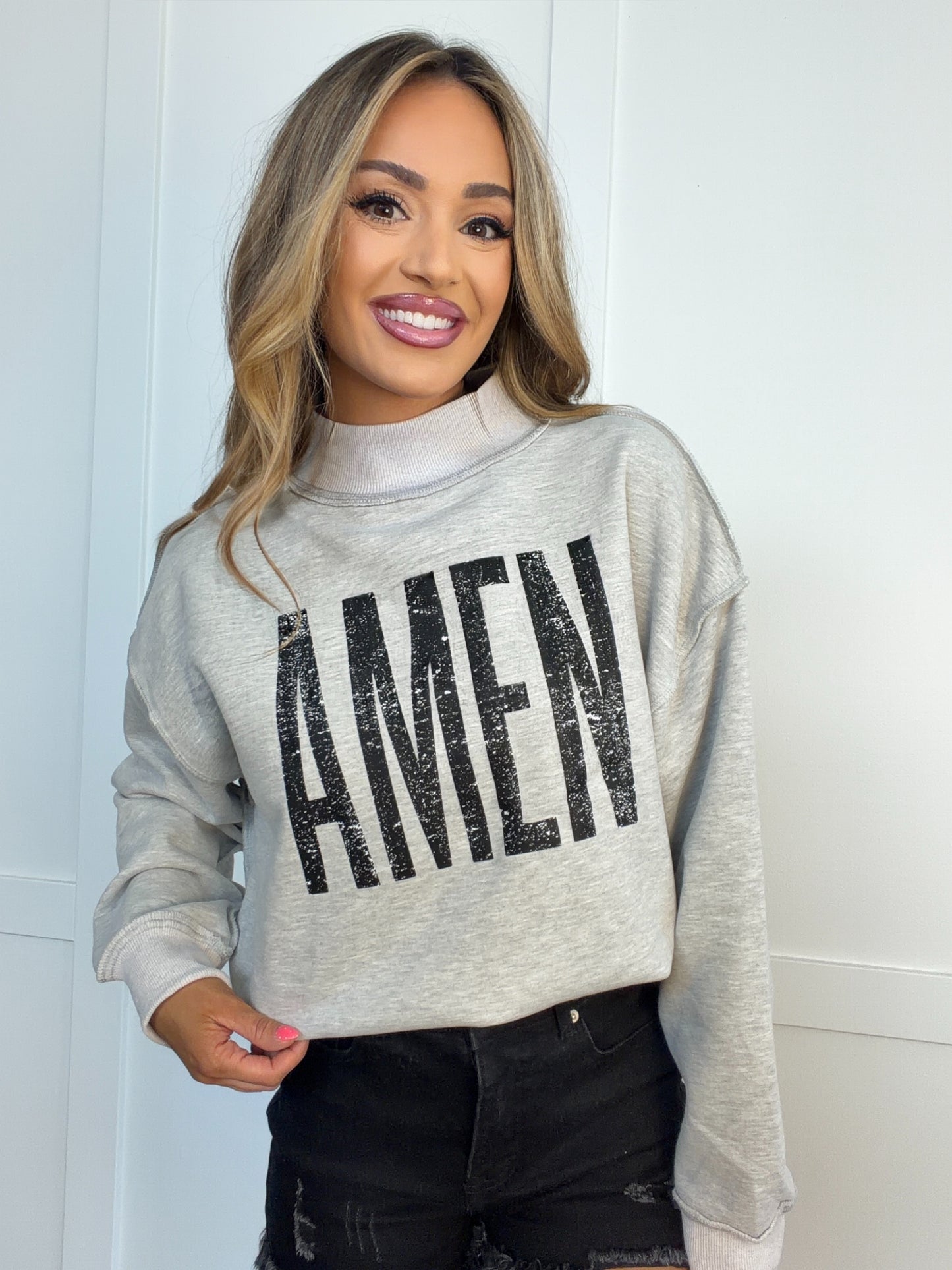 AMEN Tilly Grey Reversible Oversized Mockneck Crew