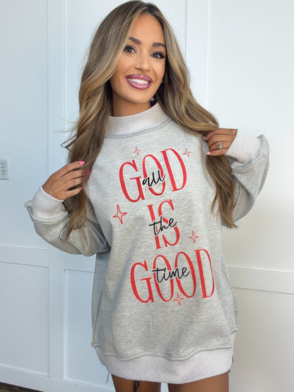 Stay Faithful Grey Reversible Oversized Mockneck Crew