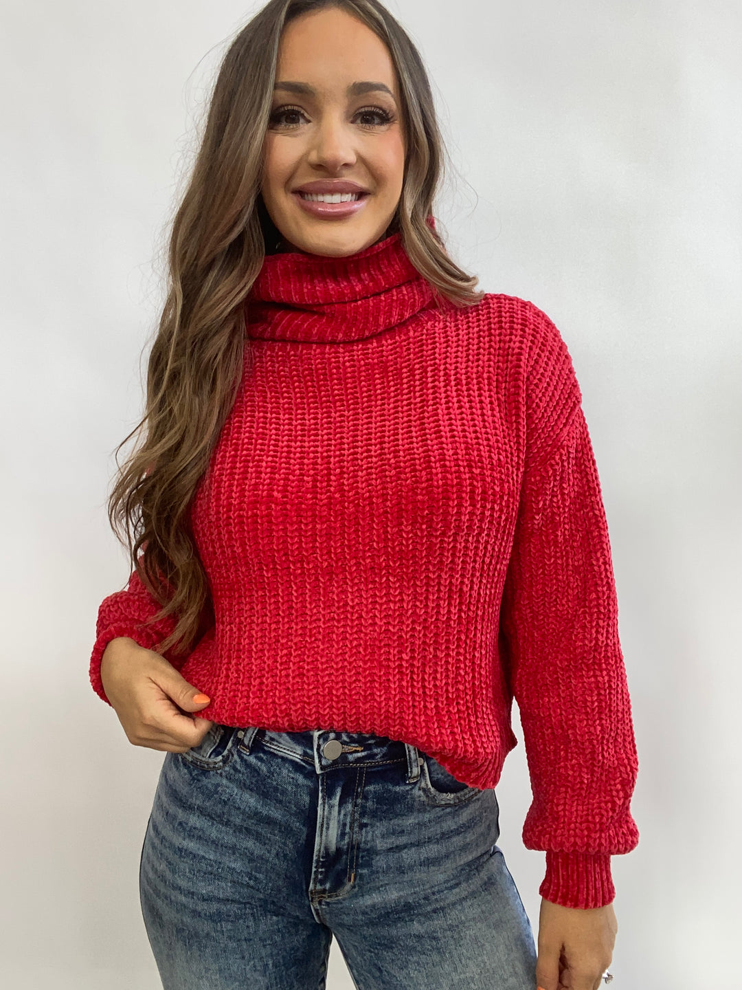 Octavia Turtleneck Sweater- Ruby Red
