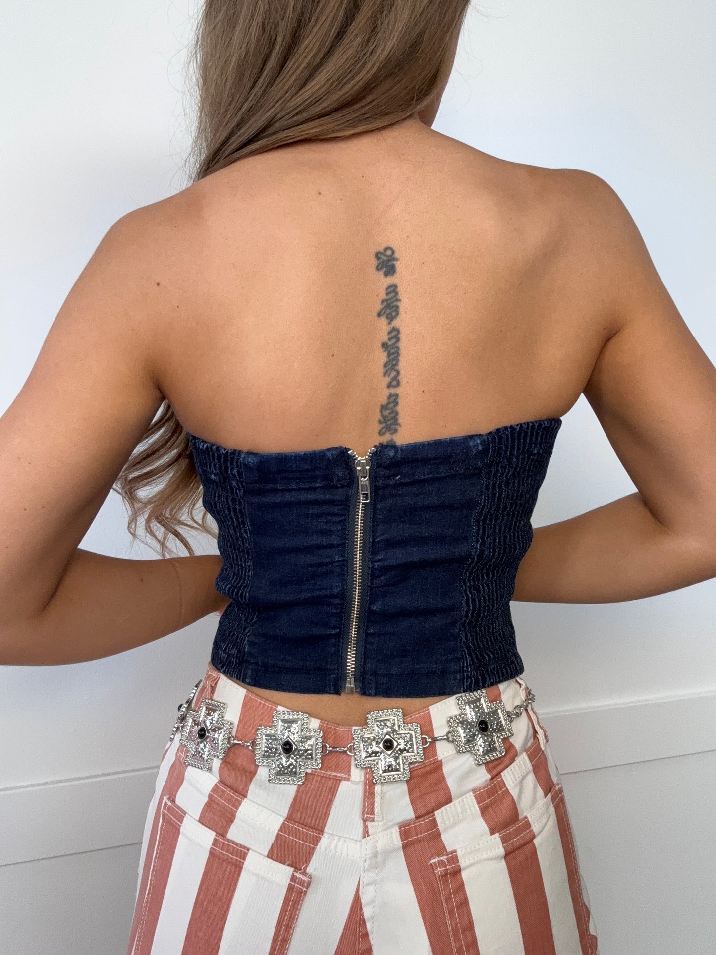 Denim Dreams Bustier Cropped Denim Top