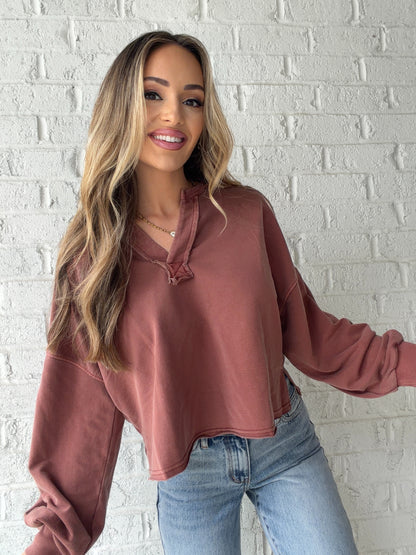 Ella Notch Neck Long Sleeve Crop Top