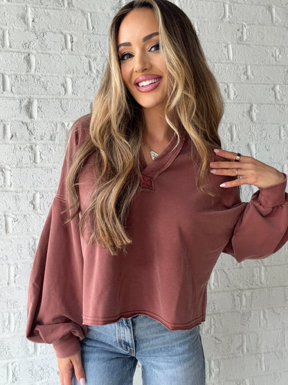 Ella Notch Neck Long Sleeve Crop Top