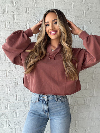 Ella Notch Neck Long Sleeve Crop Top