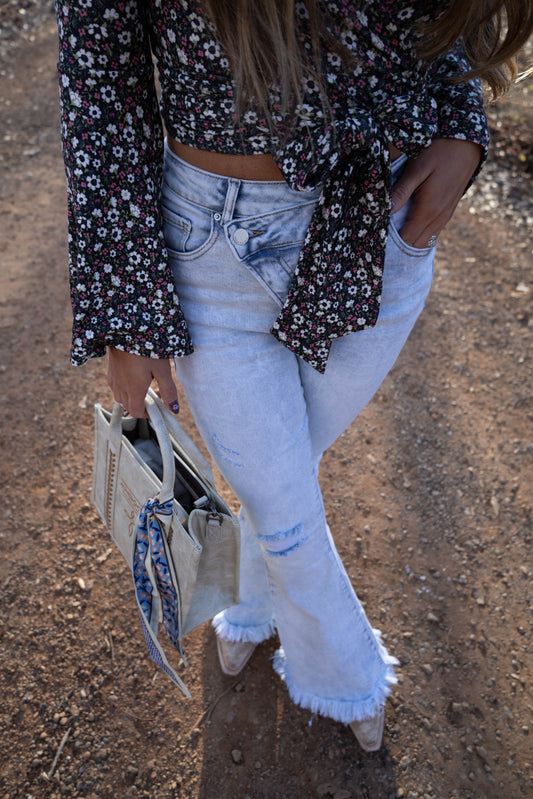 Viral Lucy Asymmetrical Distressed Flare Jeans