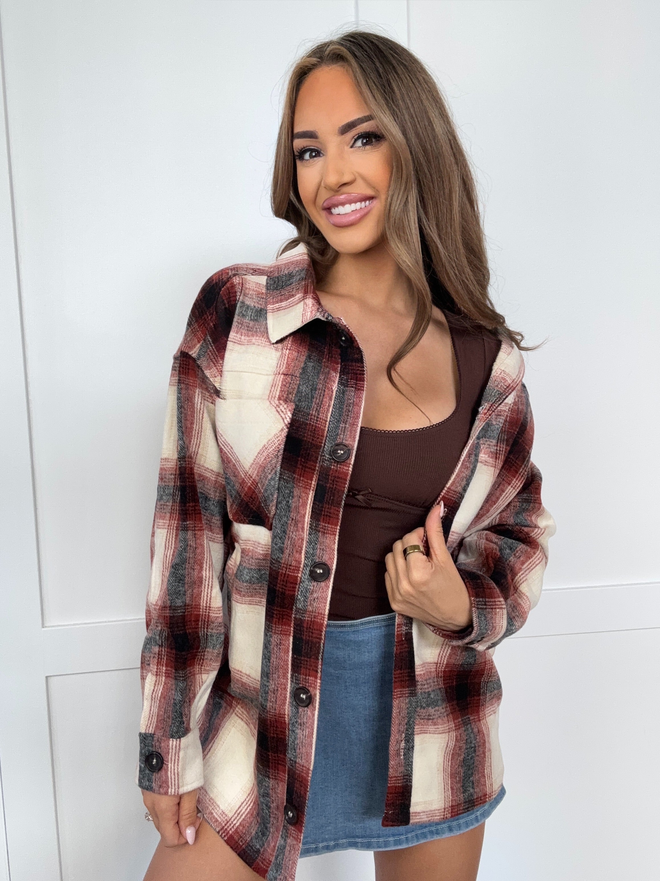 Rosalie Oversized Plaid Shacket- Rust – Willow Boutique