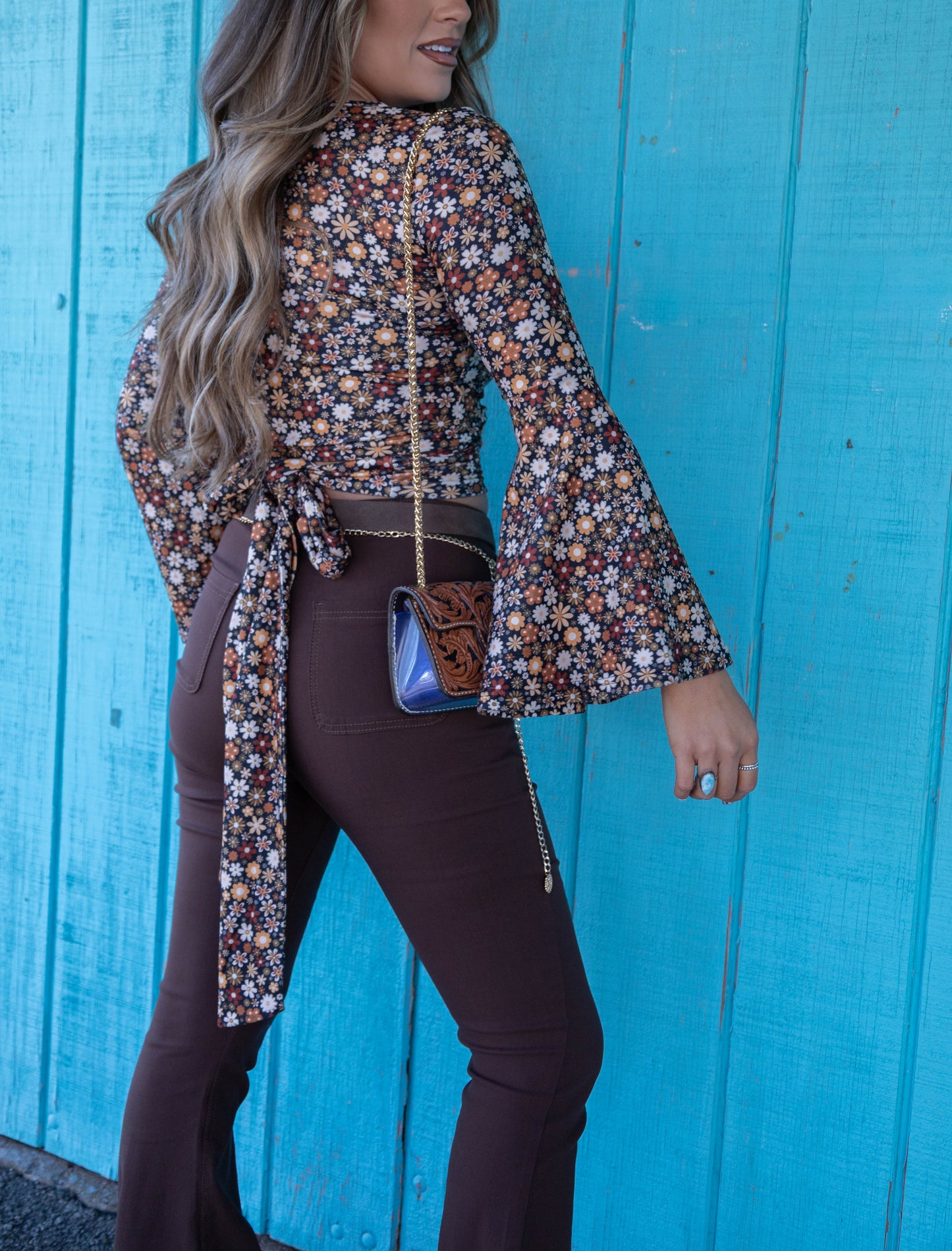 Woodstock Floral Bell Sleeve Wrap Top