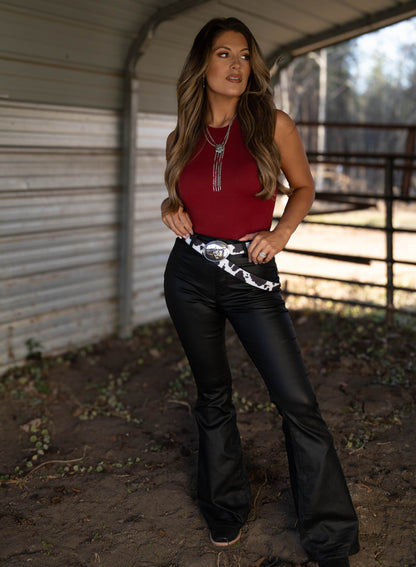 Leather Blakely High Waisted Bell Bottom Flare Jeans - Black