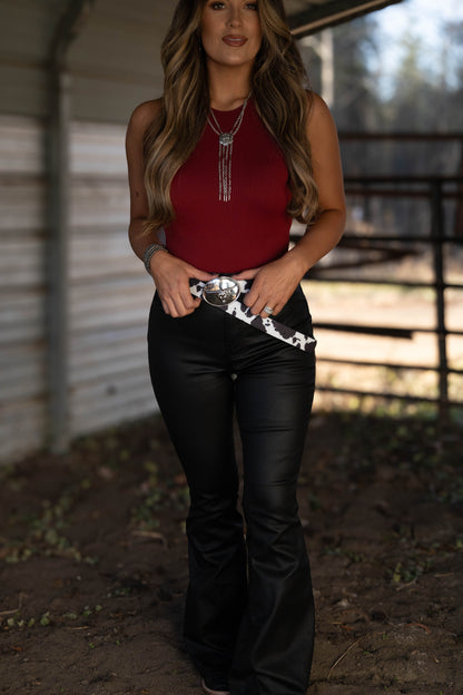 Leather Blakely High Waisted Bell Bottom Flare Jeans - Black