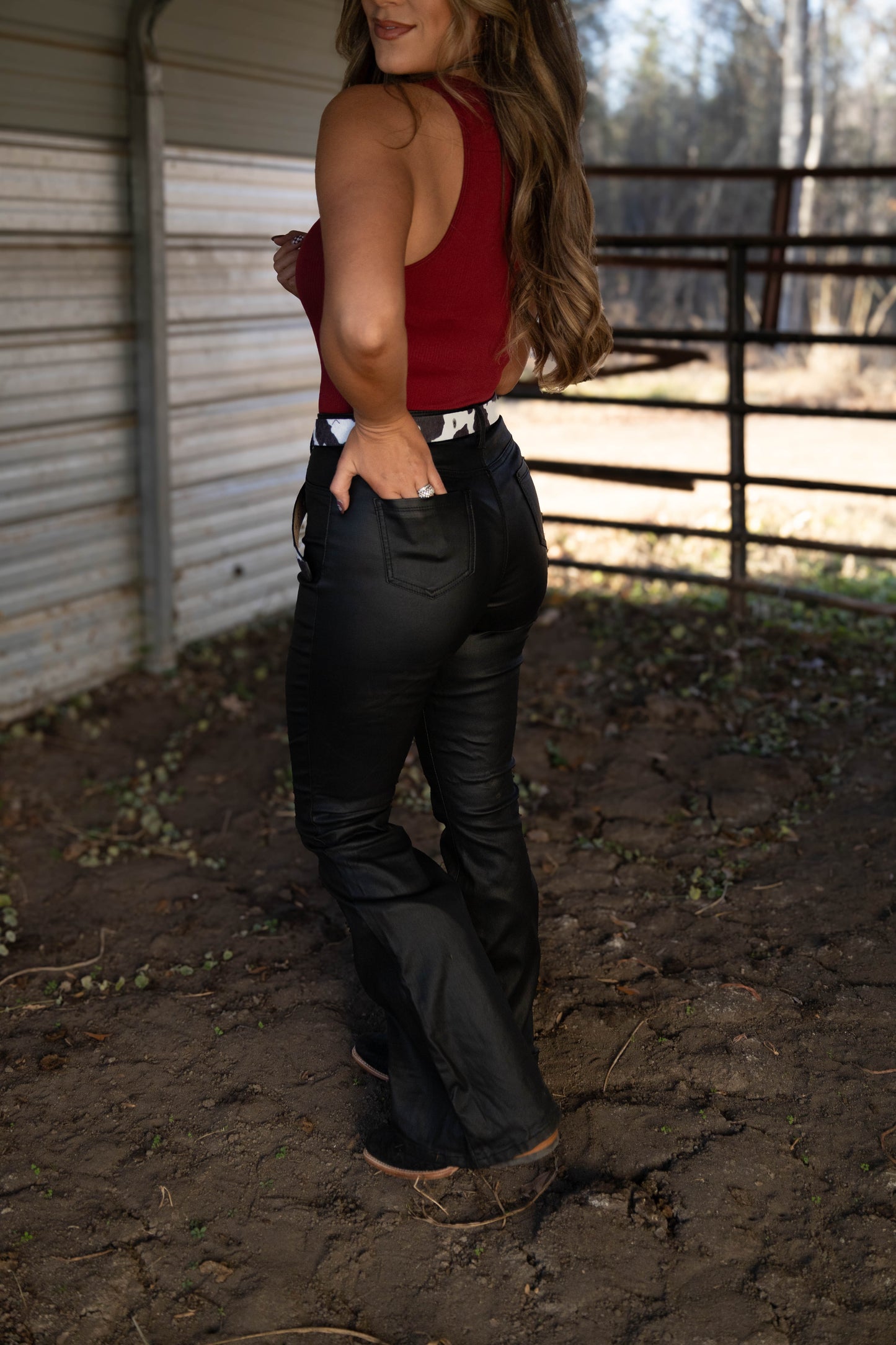 Leather Blakely High Waisted Bell Bottom Flare Jeans - Black