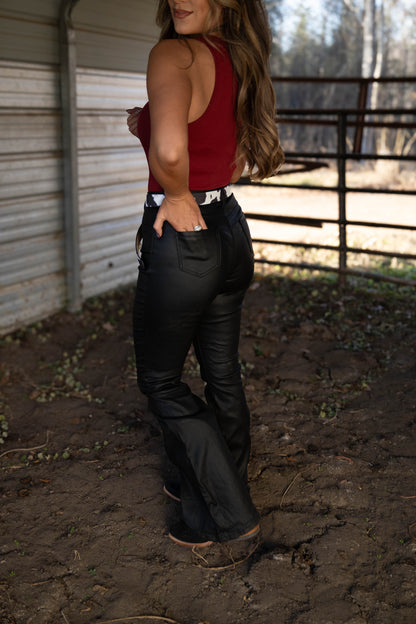 Leather Blakely High Waisted Bell Bottom Flare Jeans - Black