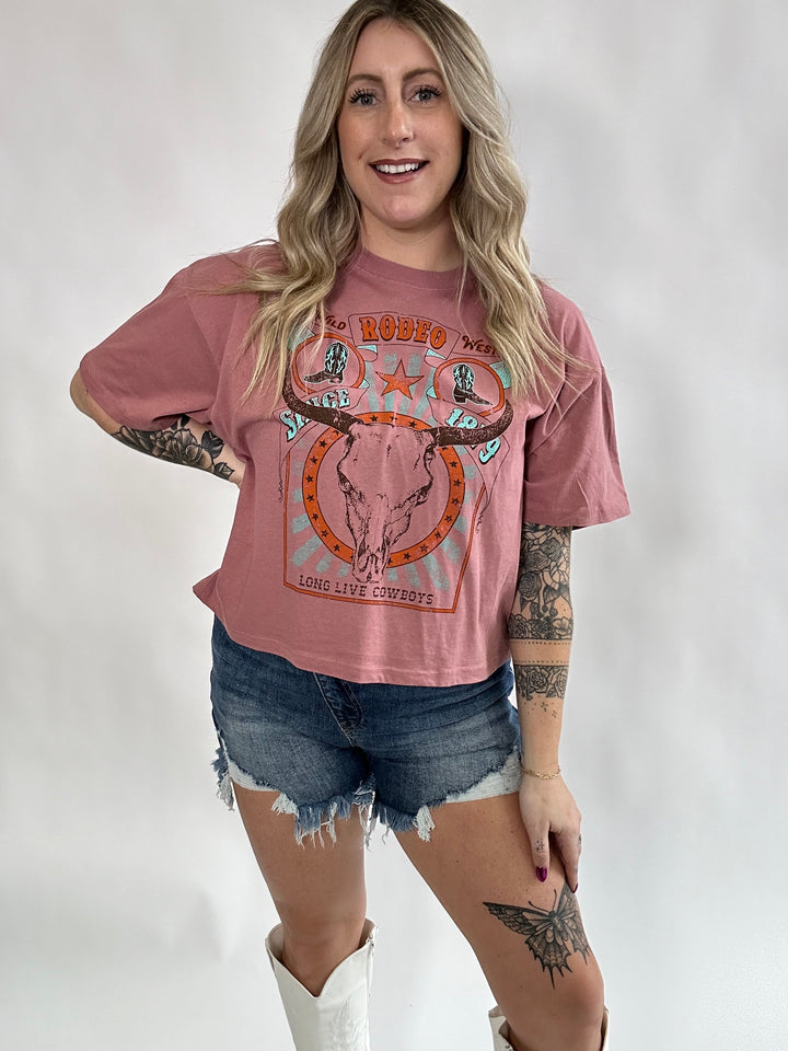 Long Live Cowboy Rodeo Graphic Cropped Tee
