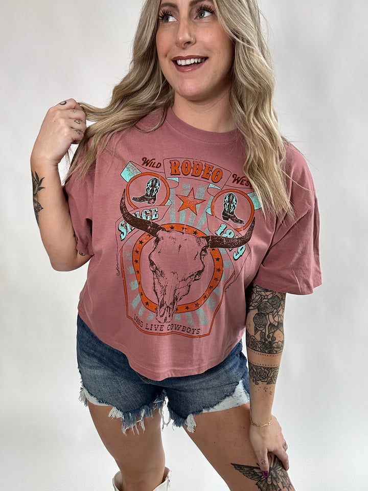 Long Live Cowboy Rodeo Graphic Cropped Tee