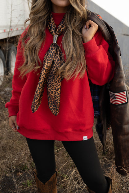 Tilly Red Reversible Oversized Mock Neck Crew