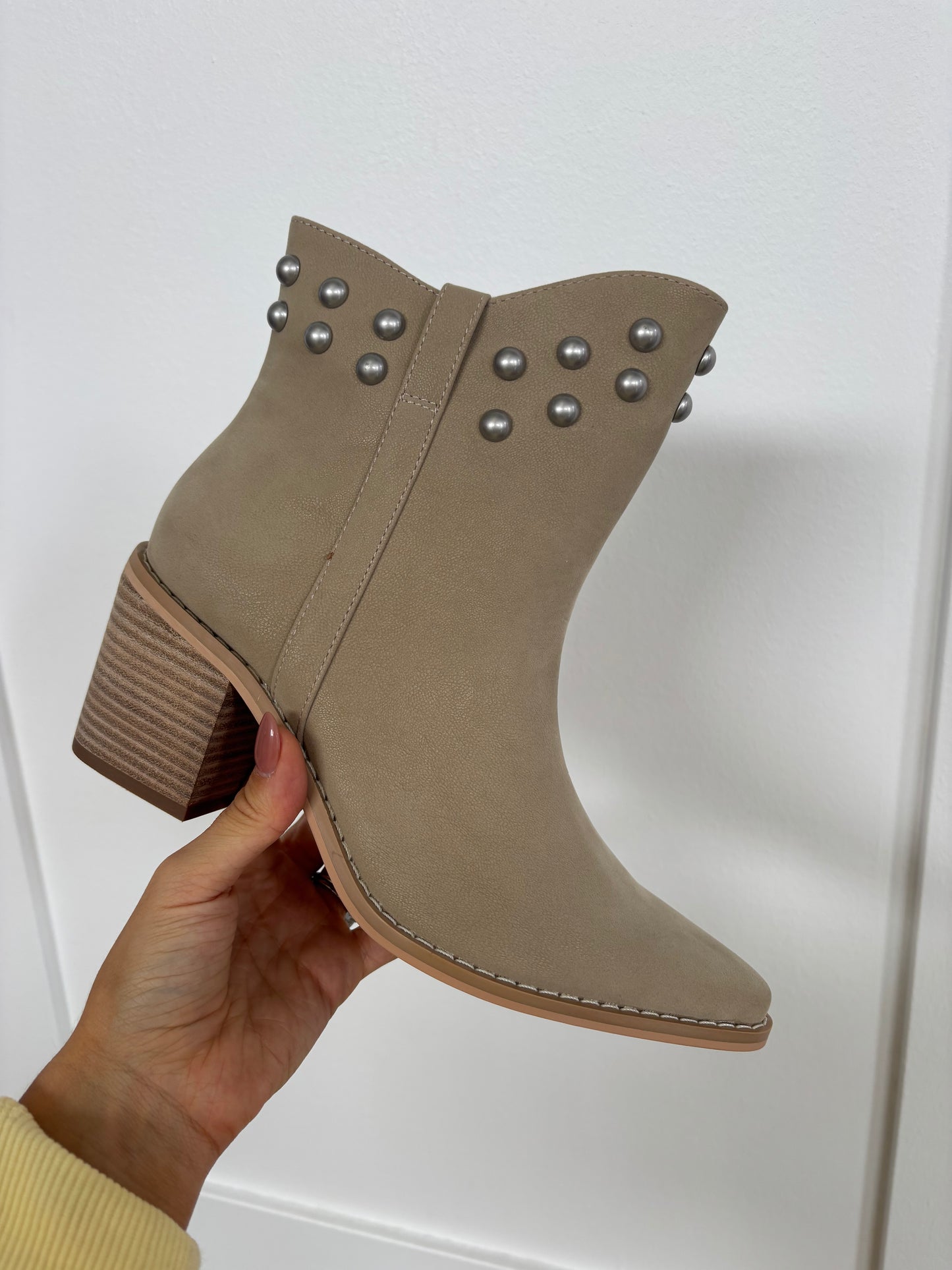 Alofi Studded Collar Booties - Taupe