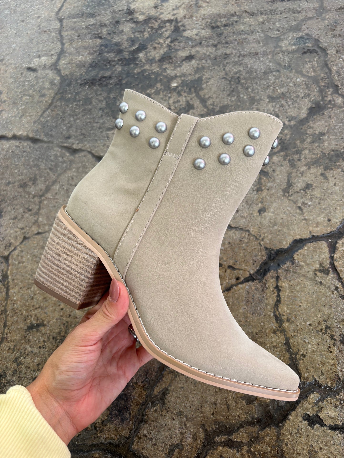 Alofi Studded Collar Booties - Taupe