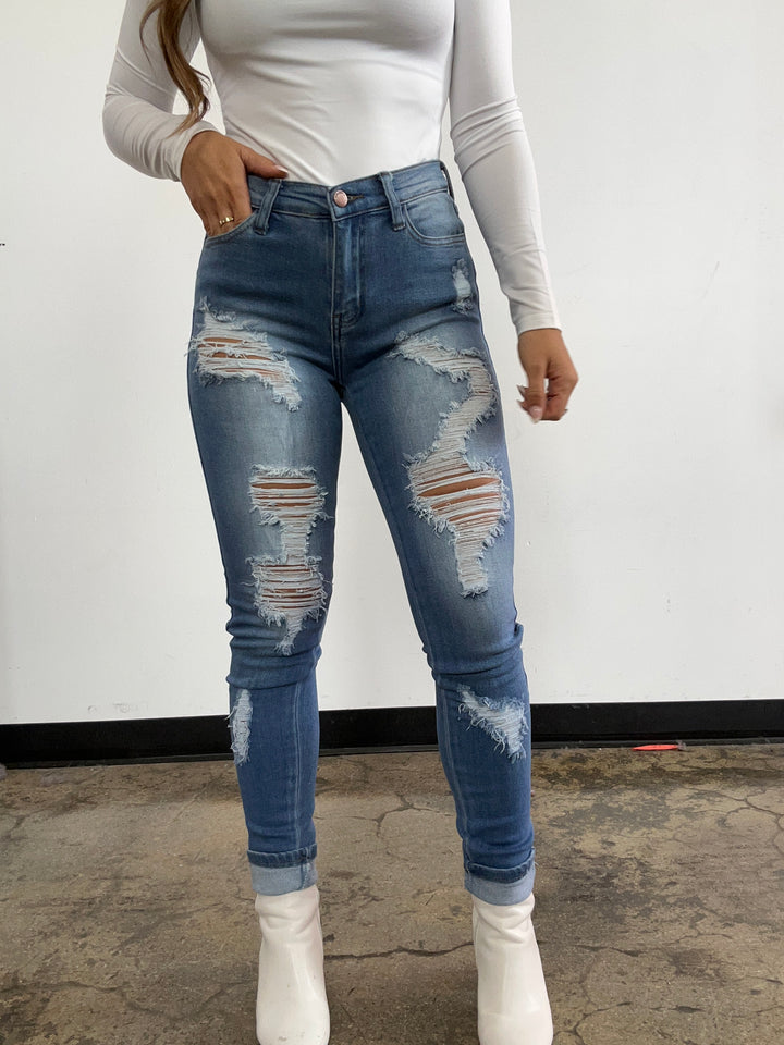 Preston High Waisted Distressed Skinny Jeans