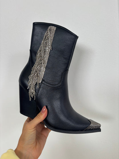 Kai Rhinestone Fringe Studded Toe Cowgirl Boots - Black