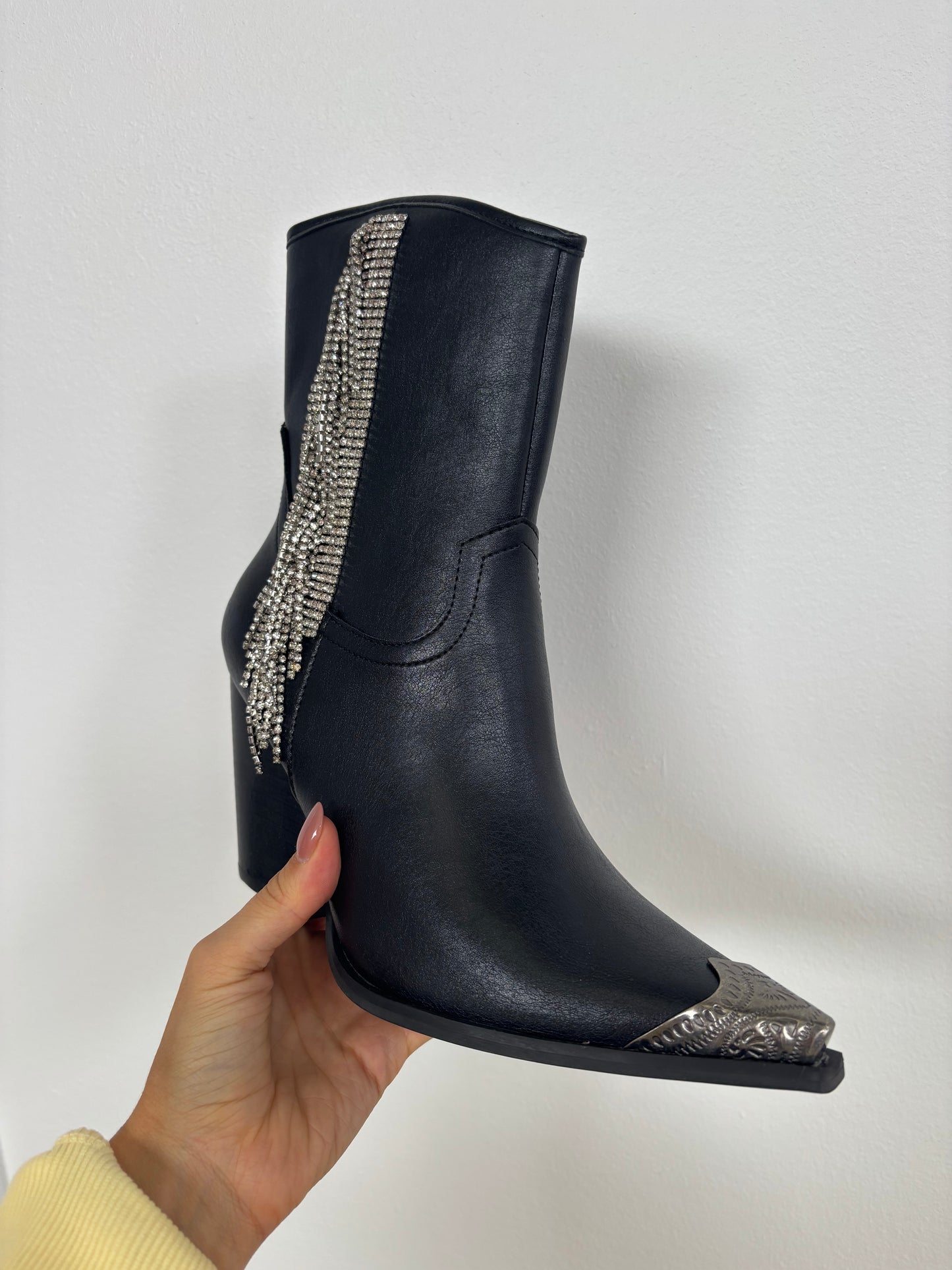 Kai Rhinestone Fringe Studded Toe Cowgirl Boots - Black