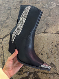 Kai Rhinestone Fringe Studded Toe Cowgirl Boots - Black