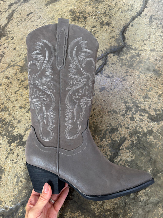 Amaya Classic Western Embroidered Cowgirl Boot - Charcoal