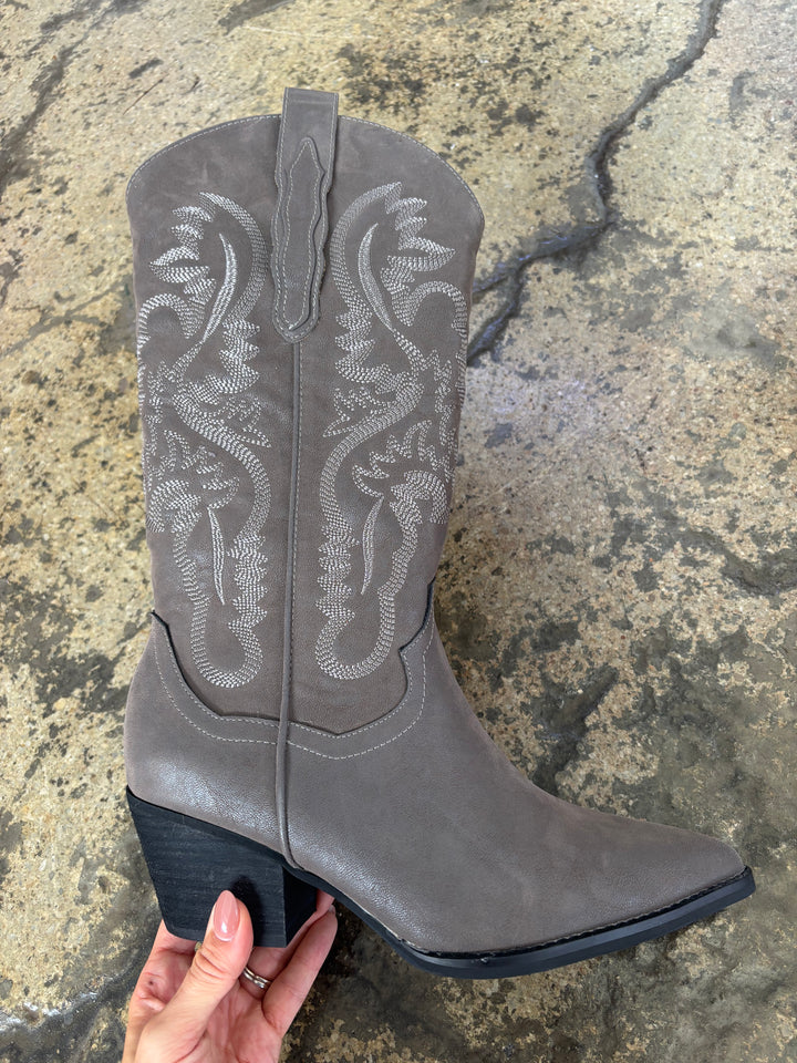 Amaya Classic Western Embroidered Cowgirl Boot - Charcoal
