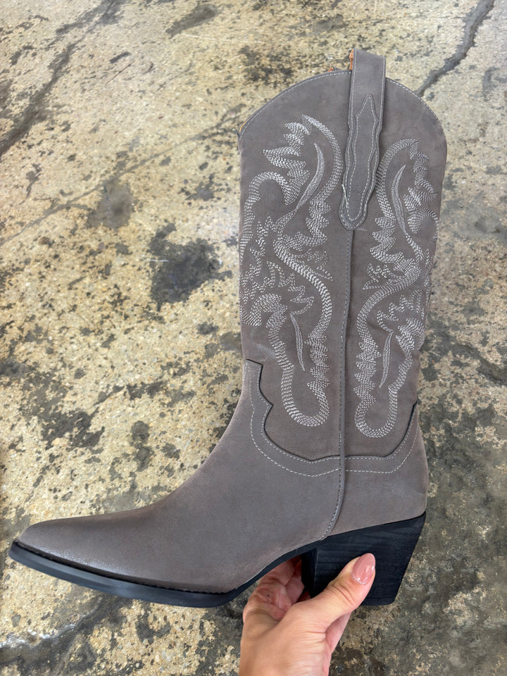Amaya Classic Western Embroidered Cowgirl Boot - Charcoal