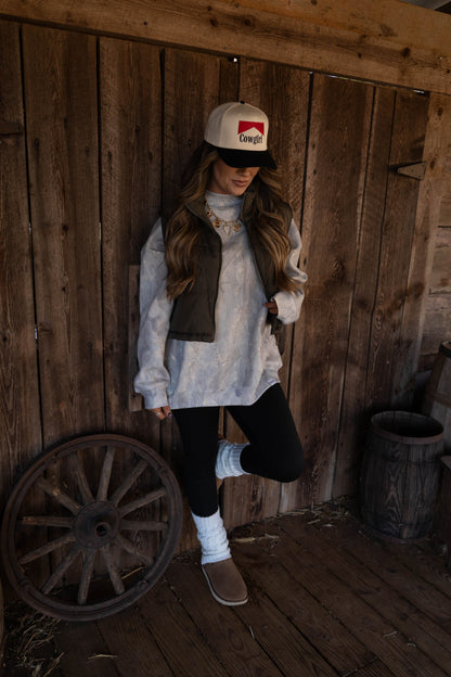 Tilly Oversized Light Camo Mock Neck Crew