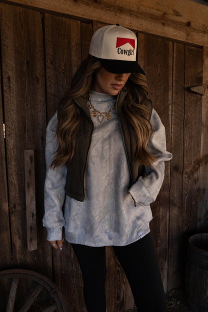 Tilly Oversized Light Camo Mock Neck Crew