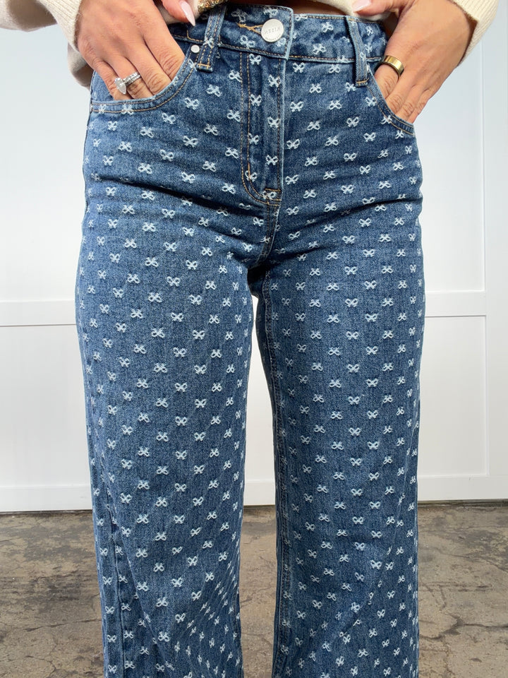 Evie Embroidered Bow Wide Leg Jeans