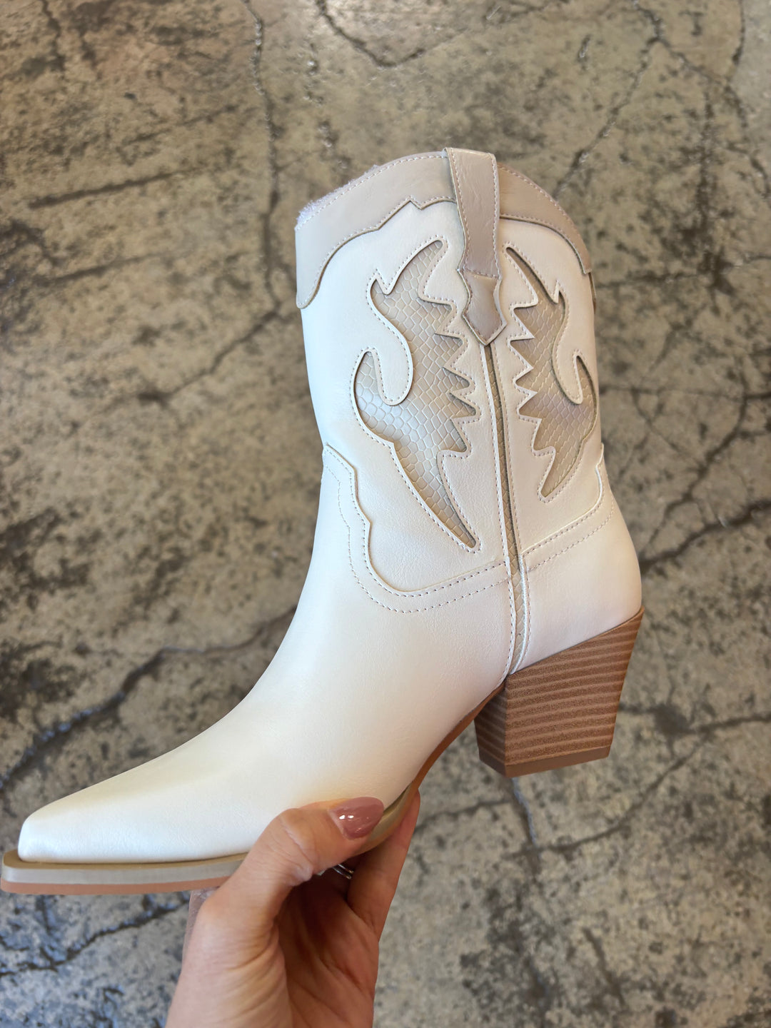Houston Embroidered Pointed Heel Mid-Calf Boots- White