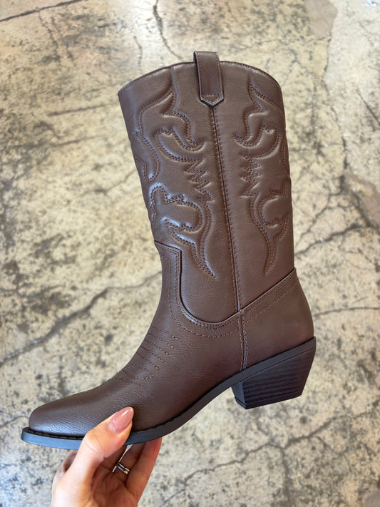 Delaney Embroidered Heeled Mid-Calf Cowgirl Boots
