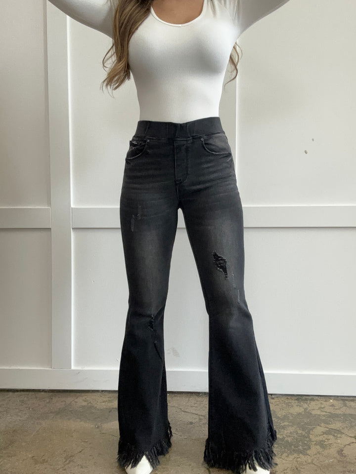 Abby Mid-Rise Wide Elastic Banded Flare Jeans