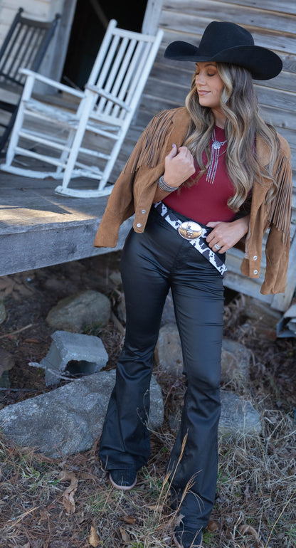 Leather Blakely High Waisted Bell Bottom Flare Jeans - Black