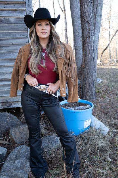 Leather Blakely High Waisted Bell Bottom Flare Jeans - Black