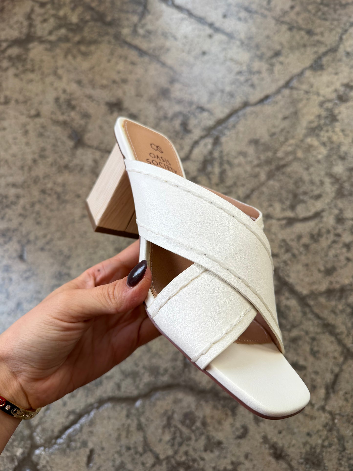 Jade Cross Strap Wooden Heel