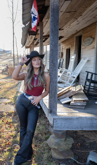 Leather Blakely High Waisted Bell Bottom Flare Jeans - Black