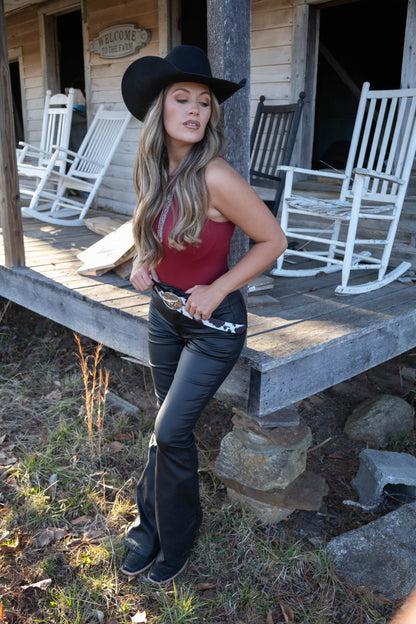 Leather Blakely High Waisted Bell Bottom Flare Jeans - Black