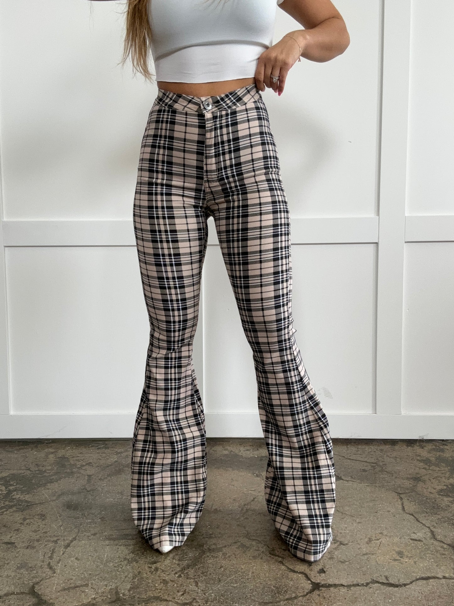 Buy our "Gretchen High Waisted Plaid Flare Jeans" online – Willow Boutique Clothing. Shop stylish Gretchen High Waisted Plaid Flare Jeans today.