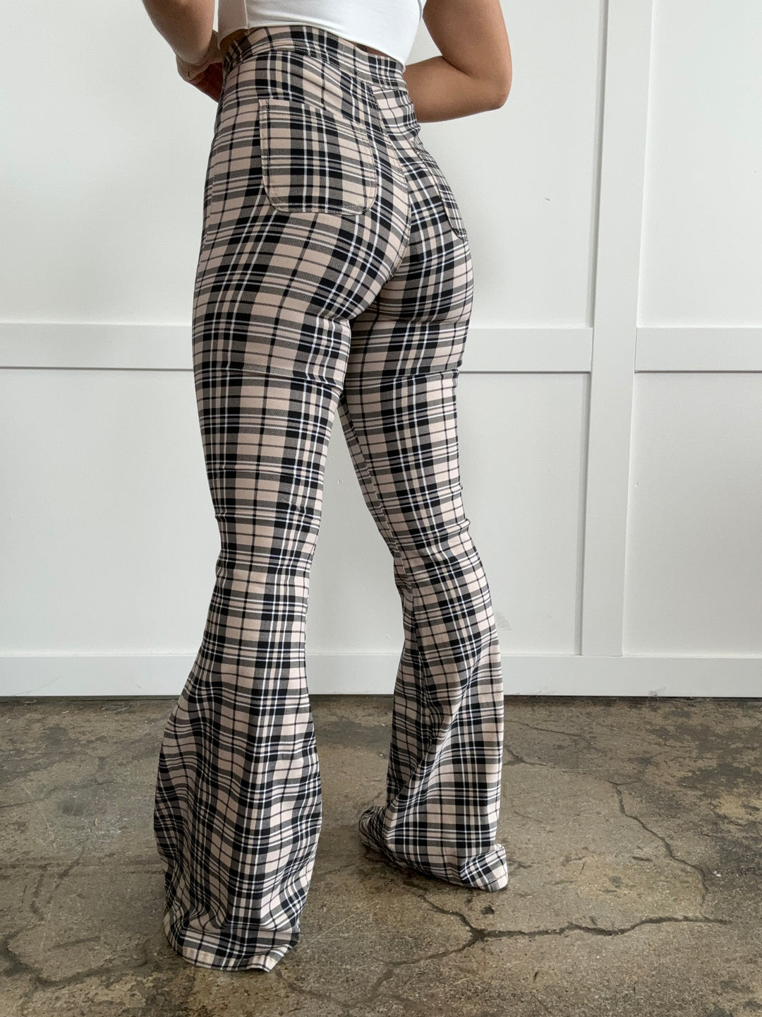 Gretchen High Waisted Plaid Flare Jeans