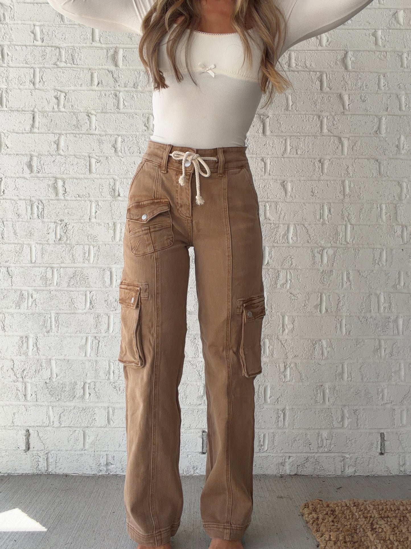 Becca High Rise Drawstring Cargo Risen Pants