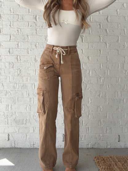 Becca High Rise Drawstring Cargo Risen Pants